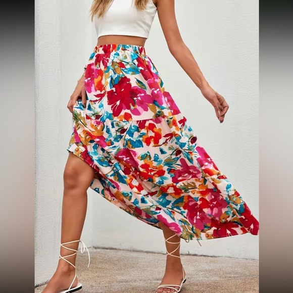 Boho floral print elastic waist maxi skirt - Picture 5 of 6